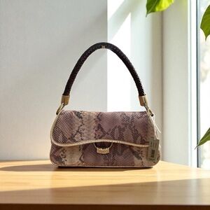 NWT Adrienne Vittadini Python Pattern Shoulder Bag with Gold Trim.